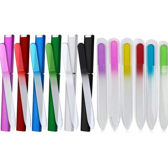 12 Pack Glass Nail Files with Case Crystal Glass Fingernail Files Double Sided - Picture 1 of 8